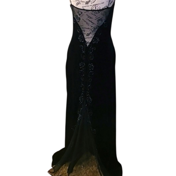 Dave & Johnny Long Black Velvet Evening Gown Sz 3/4 - Picture 3 of 5